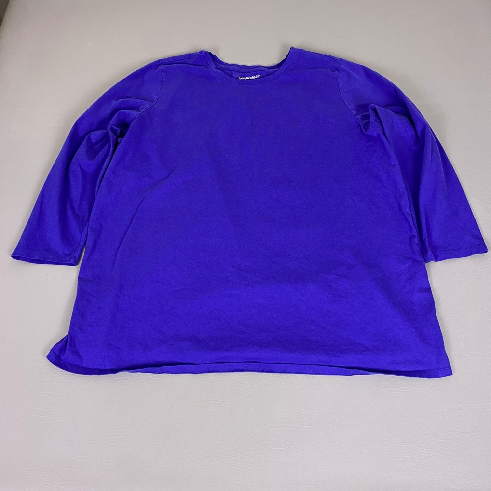 Woman Within T-Shirt Top Womens 2X 26/28 Purple 3/4 Sleeve Crew Neck 100% Cotton